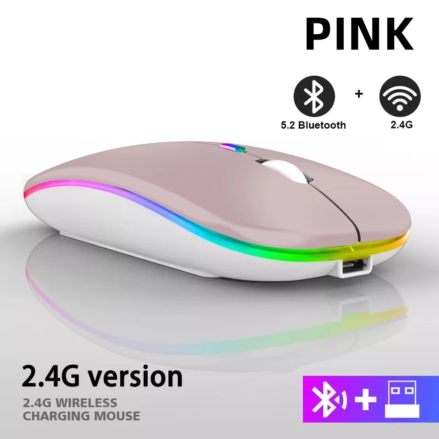 Rechargeable Bluetooth Wireless Mouse with 2.4Ghz USB RGB 1600DPI Mouse for Computer Laptop Tablet PC Macbook Gaming Mouse Gamer