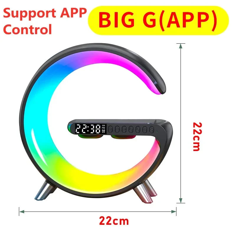 Wireless Charger Pad Stand Bluetooth Speaker LED RGB Night Lights Lamp Alarm Clock Fast Charging Station Dock for Iphone Samsung