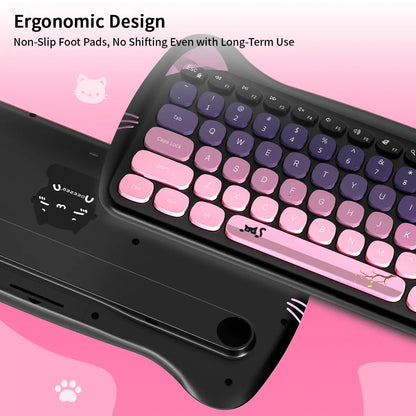 Mofii Cute Cat Keyboard Mouse Set, Ergonomic Design Keyboard, Wireless Connection, Us Qwerty, Ambidextrous, Optical Movement Detection, No Batteries Included