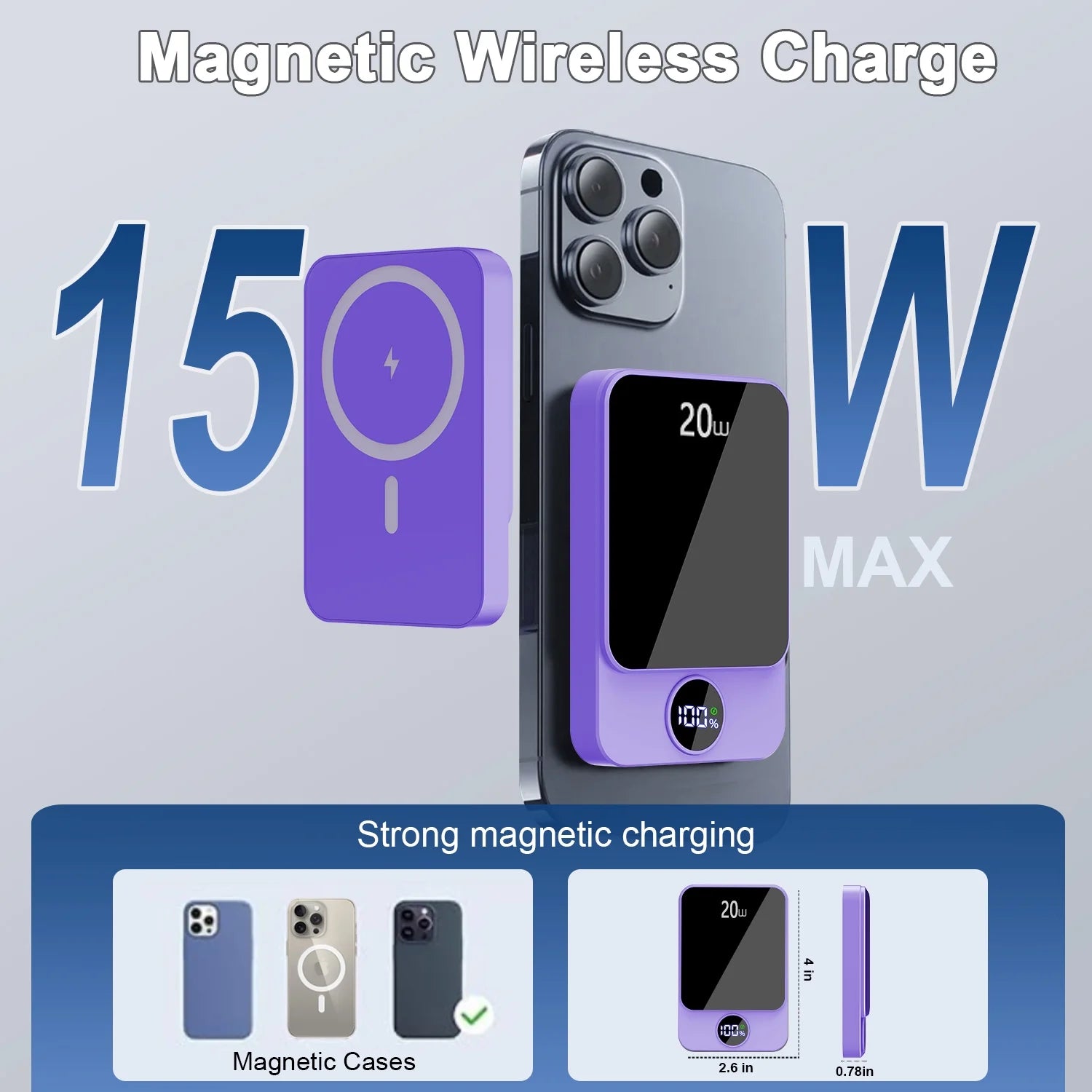 Magnetic Wireless Portable Charger, 10000Mah Power Bank with Pd20W Fast Charging, USB C In&Out Battery Pack, Compatible with Mag-Safe for Iphone 17/16/15/14/13 Series, Samsung, Android, and More