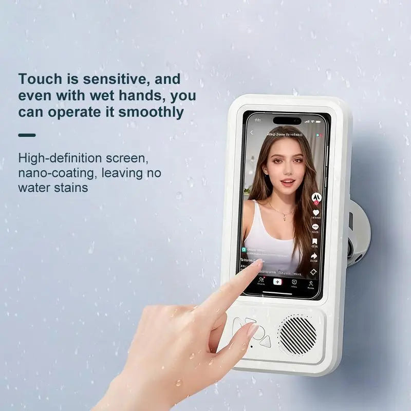Waterproof Phone Holder Bluetooth Speaker 360°Rotation for Bathroom/Shower