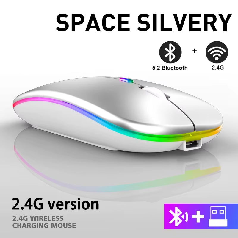 Rechargeable Bluetooth Wireless Mouse with 2.4Ghz USB RGB 1600DPI Mouse for Computer Laptop Tablet PC Macbook Gaming Mouse Gamer