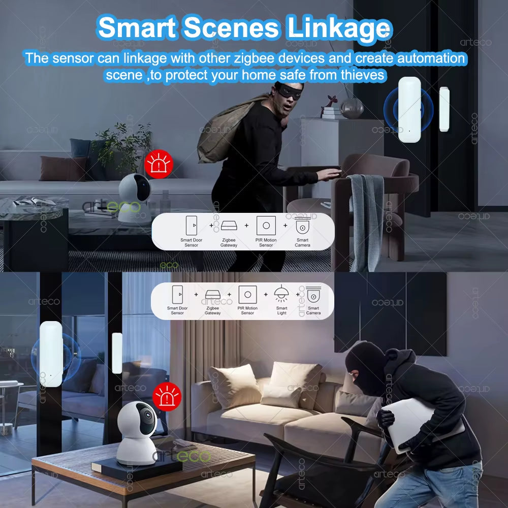 Zigbee Door Sensor Window Sensor Wireless Magnetic Door Open Closed Detector Smart Home Security Burglar Alarm Sensor Need Hub