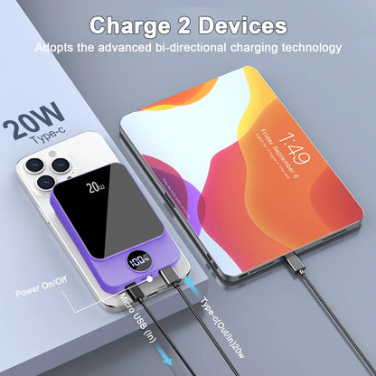Magnetic Wireless Portable Charger, 10000Mah Power Bank with Pd20W Fast Charging, USB C In&Out Battery Pack, Compatible with Mag-Safe for Iphone 17/16/15/14/13 Series, Samsung, Android, and More