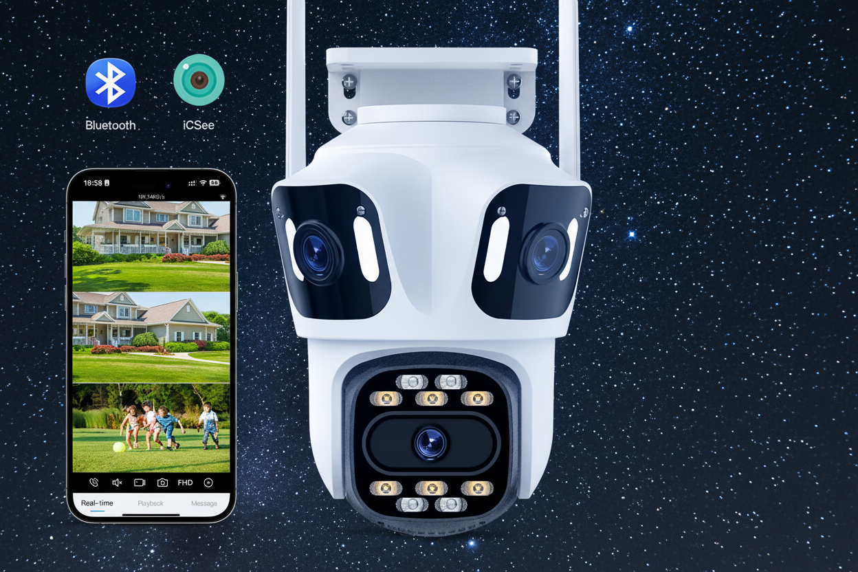 Three Lens PTZ IP Camera Outdoor HD Three Screen Wifi Security Camera Auto Tracking Dual Len Wireless CCTV Camera