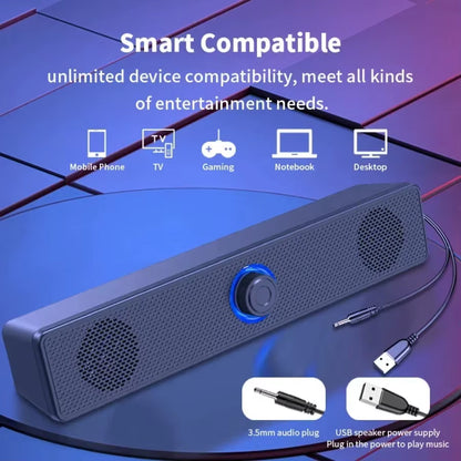 Wireless Bluetooth and PC Soundbar Wired Speaker USB Powered Soundbar for TV Pc Laptop Gaming Home Theater Surround Audio System