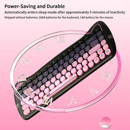 Mofii Cute Cat Keyboard Mouse Set, Ergonomic Design Keyboard, Wireless Connection, Us Qwerty, Ambidextrous, Optical Movement Detection, No Batteries Included
