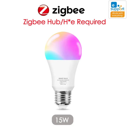 Transform Your Home with the 15W 18W E27 Zigbee Smart LED Bulb - RGB Dimmable, Works Seamlessly with Alexa and Google Home!