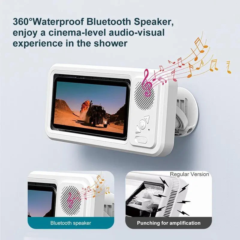 Waterproof Phone Holder Bluetooth Speaker 360°Rotation for Bathroom/Shower
