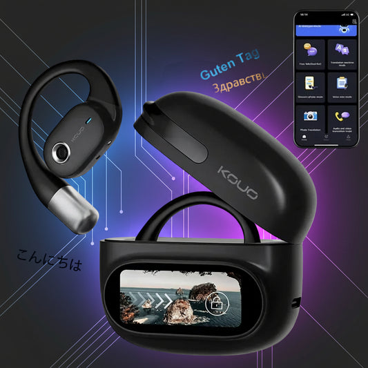 Open Bluetooth Earphones 164 Languages Real Time Translator Headphones Wireless Earbuds for Travel Learning Sports Gaming