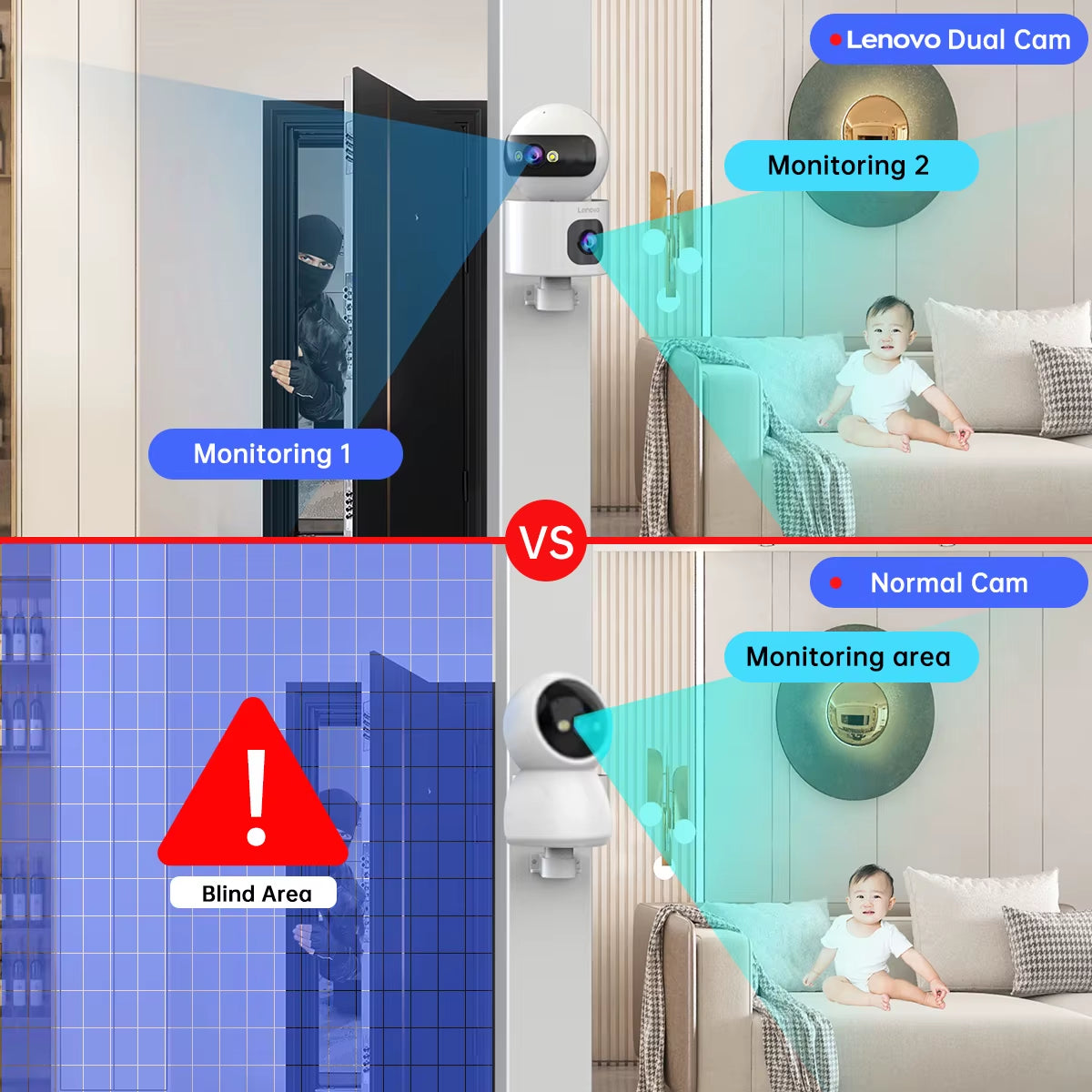 Lenovo 4K IP Camera 5G Wifi Dual Lens Smart Home Auto Tracking CCTV Camera Wireless Surveillance Camera Security Baby Monitor