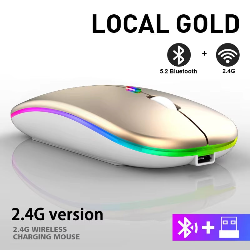 Rechargeable Bluetooth Wireless Mouse with 2.4Ghz USB RGB 1600DPI Mouse for Computer Laptop Tablet PC Macbook Gaming Mouse Gamer