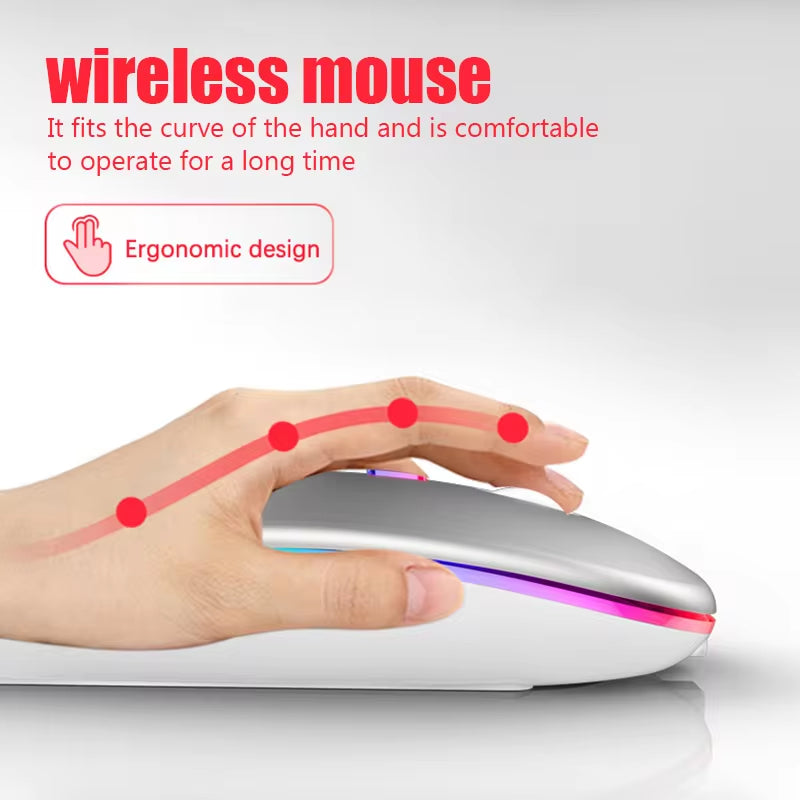 Rechargeable Bluetooth Wireless Mouse with 2.4Ghz USB RGB 1600DPI Mouse for Computer Laptop Tablet PC Macbook Gaming Mouse Gamer