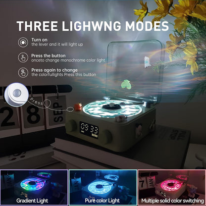 Retro-Style Wireless Waves Vinyl Bluetooth Speaker for Sea White Noise with Bedroom Clock & Ambience Light, a Great Gift Suited for Computer Desktop, Green, THYX-001GRUS