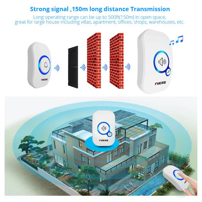 Wireless Doorbell Waterproof Welcome Chime Home Door Bell Intelligent 32 Songs Smart Alarm with Battery for Store Hotel
