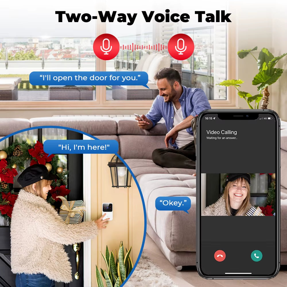 Wifi Video Doorbell Wireless Phone Two-Way Intercom System IR Night Vision Doorbell Smart Home Security Door Bell Camera Monitor