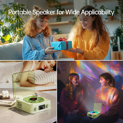 Retro-Style Wireless Waves Vinyl Bluetooth Speaker for Sea White Noise with Bedroom Clock & Ambience Light, a Great Gift Suited for Computer Desktop, Green, THYX-001GRUS