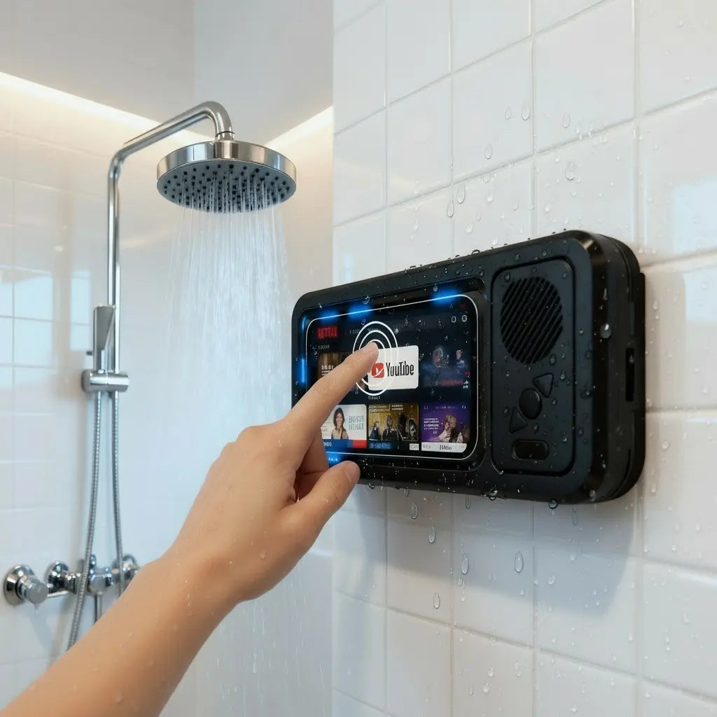 Waterproof Phone Holder Bluetooth Speaker 360°Rotation for Bathroom/Shower