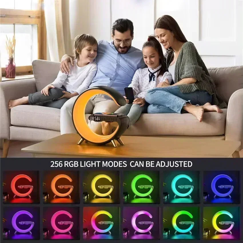 Wireless Charger Pad Stand Bluetooth Speaker LED RGB Night Lights Lamp Alarm Clock Fast Charging Station Dock for Iphone Samsung