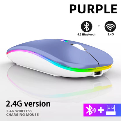 Rechargeable Bluetooth Wireless Mouse with 2.4Ghz USB RGB 1600DPI Mouse for Computer Laptop Tablet PC Macbook Gaming Mouse Gamer