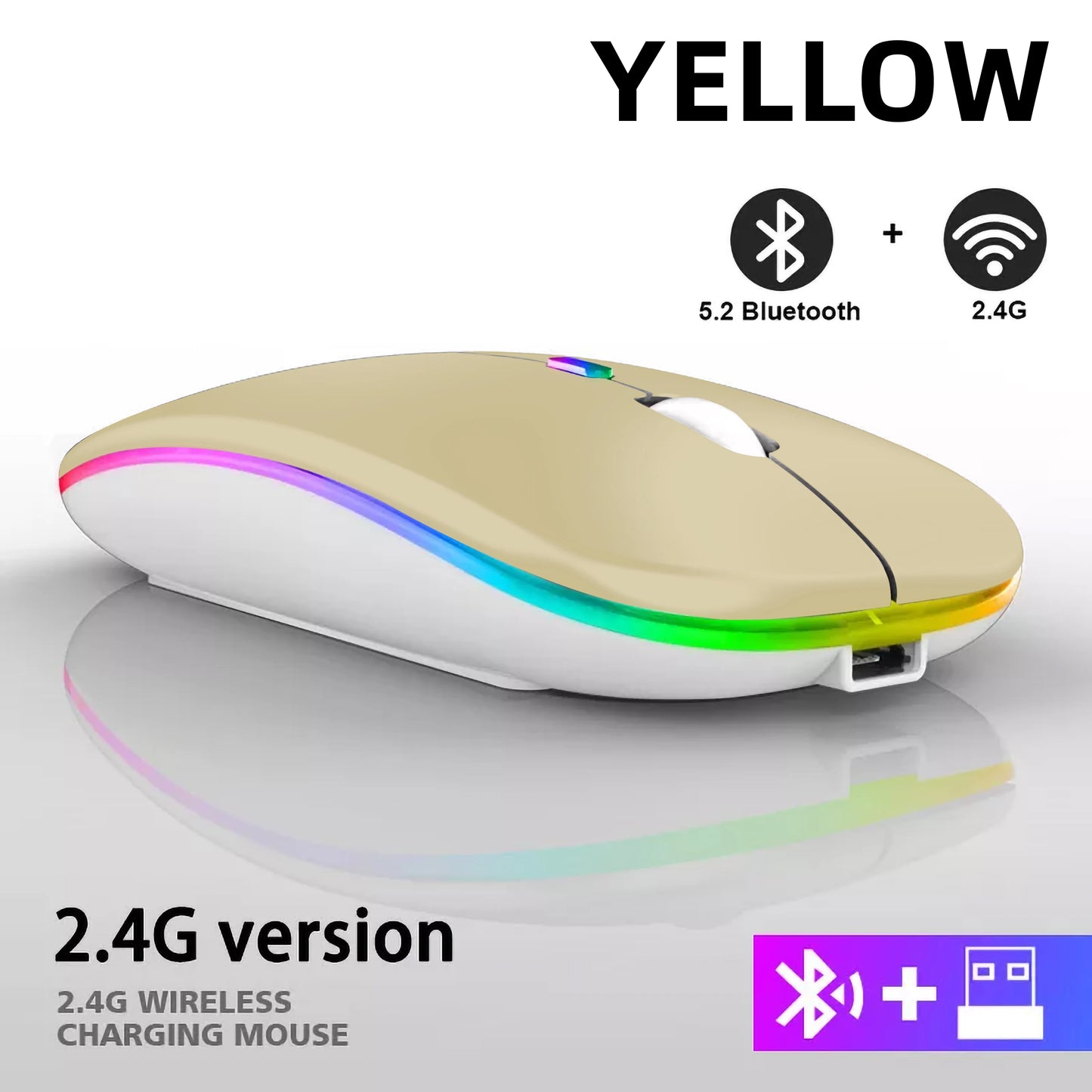 Rechargeable Bluetooth Wireless Mouse with 2.4Ghz USB RGB 1600DPI Mouse for Computer Laptop Tablet PC Macbook Gaming Mouse Gamer