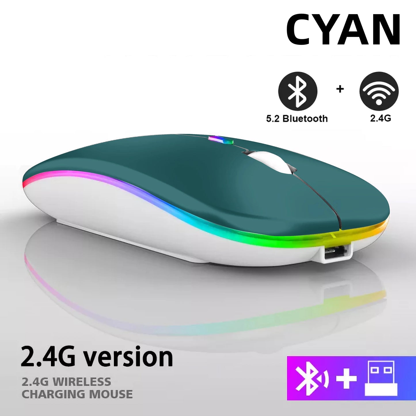 Rechargeable Bluetooth Wireless Mouse with 2.4Ghz USB RGB 1600DPI Mouse for Computer Laptop Tablet PC Macbook Gaming Mouse Gamer