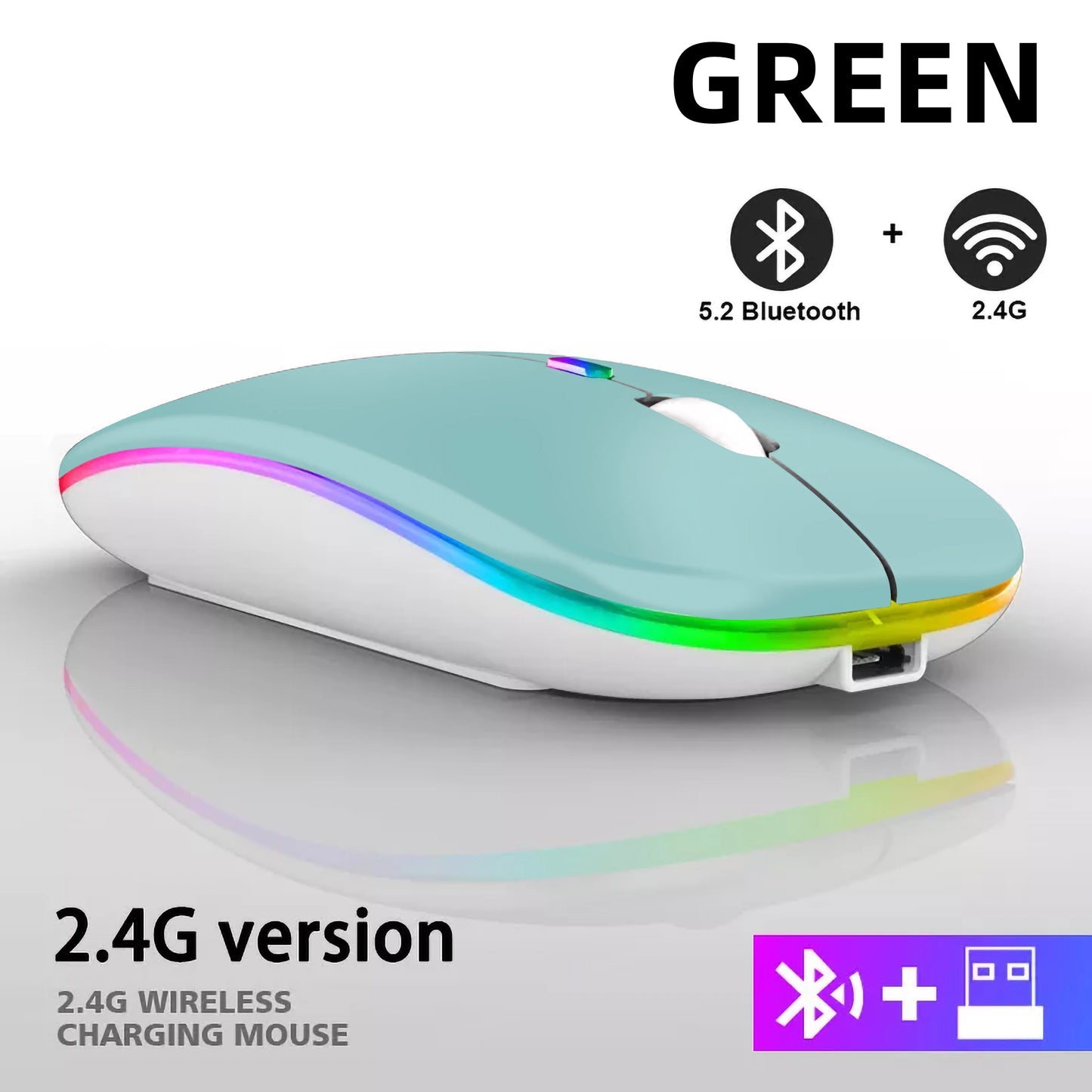 Rechargeable Bluetooth Wireless Mouse with 2.4Ghz USB RGB 1600DPI Mouse for Computer Laptop Tablet PC Macbook Gaming Mouse Gamer