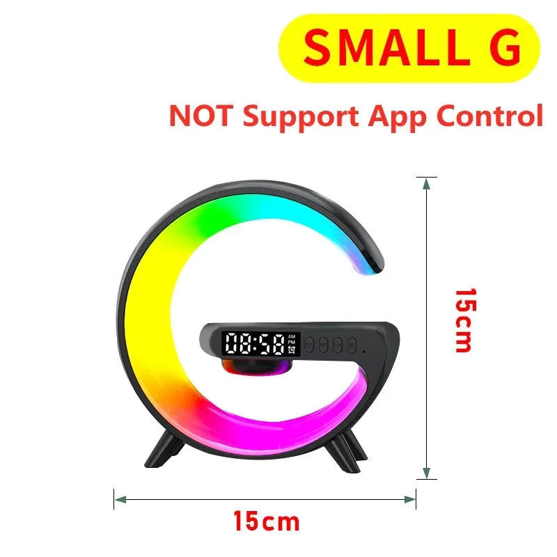Wireless Charger Pad Stand Bluetooth Speaker LED RGB Night Lights Lamp Alarm Clock Fast Charging Station Dock for Iphone Samsung