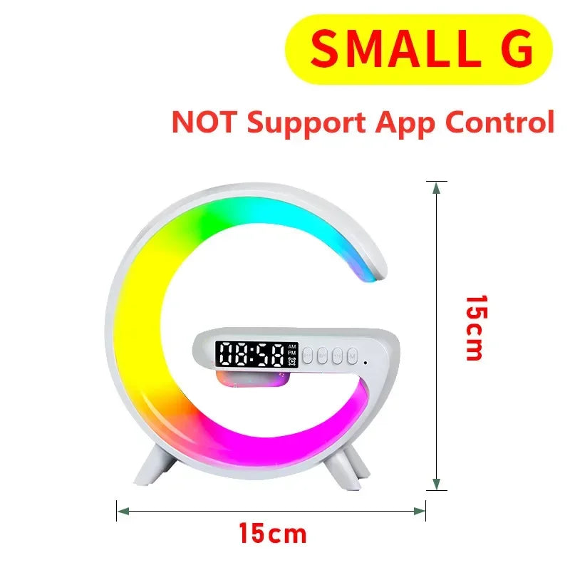 Wireless Charger Pad Stand Bluetooth Speaker LED RGB Night Lights Lamp Alarm Clock Fast Charging Station Dock for Iphone Samsung