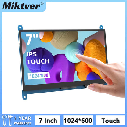 7 Inch Capacitive Touchscreen Monitor 5-Points 1024X600 HD IPS Display Support Raspberry Pi 4/3/2/1/B/B+/A+, Win 10/8/7