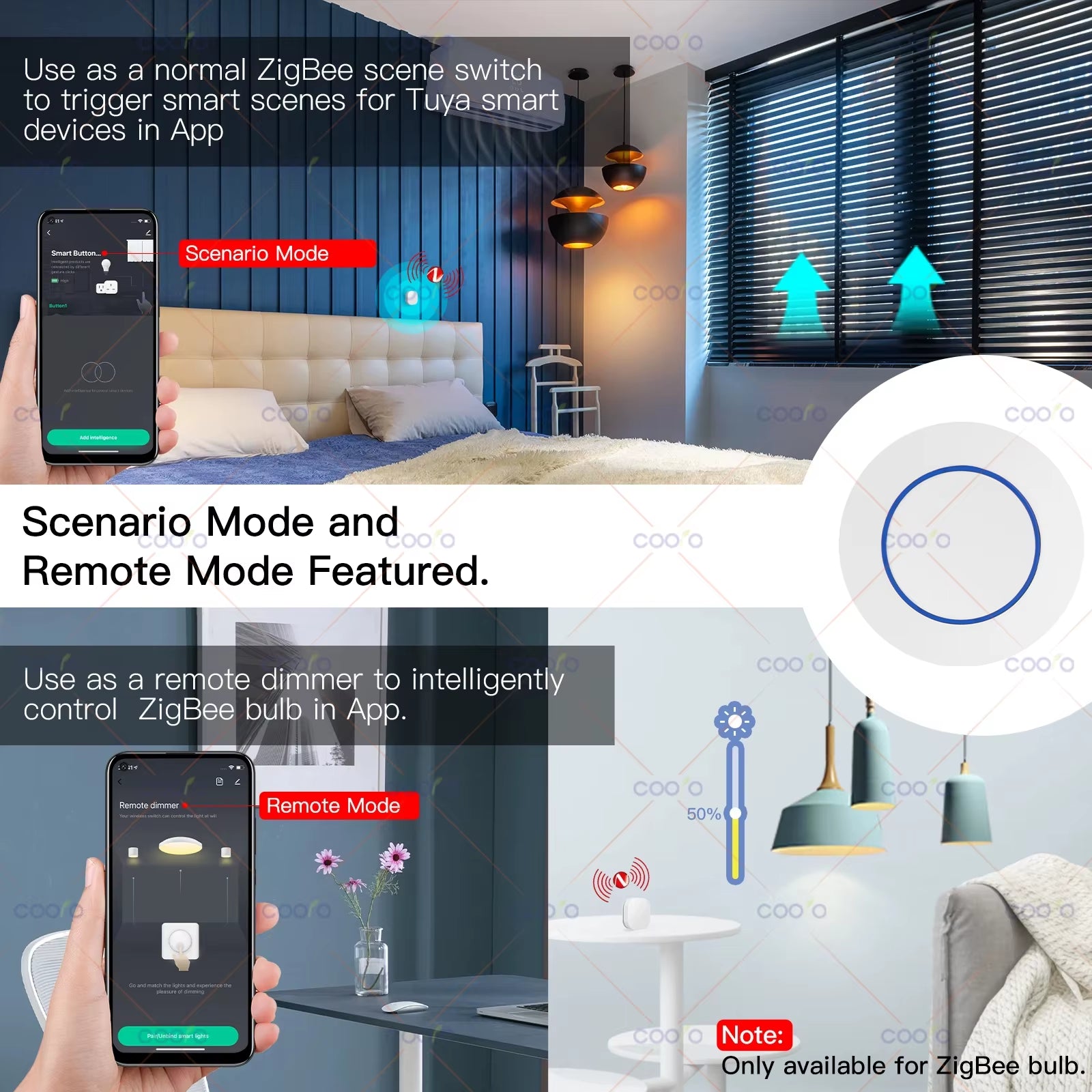 Tuya Zigbee Wireless Push Button Smart Scene Switch Controller Automation Scenario Linkage with Tuya Devices Need Zigbee Gateway