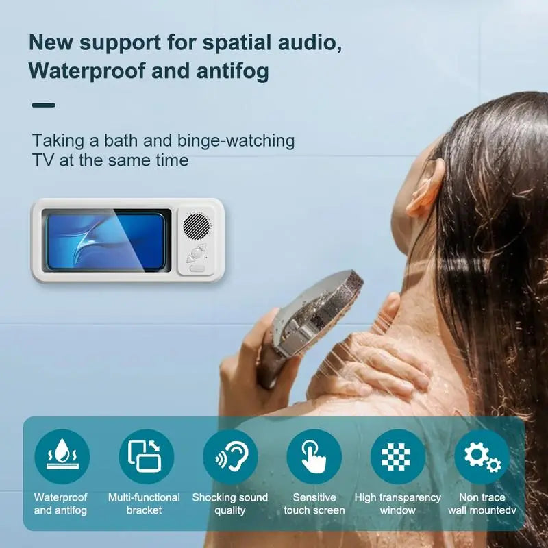 Waterproof Phone Holder Bluetooth Speaker 360°Rotation for Bathroom/Shower