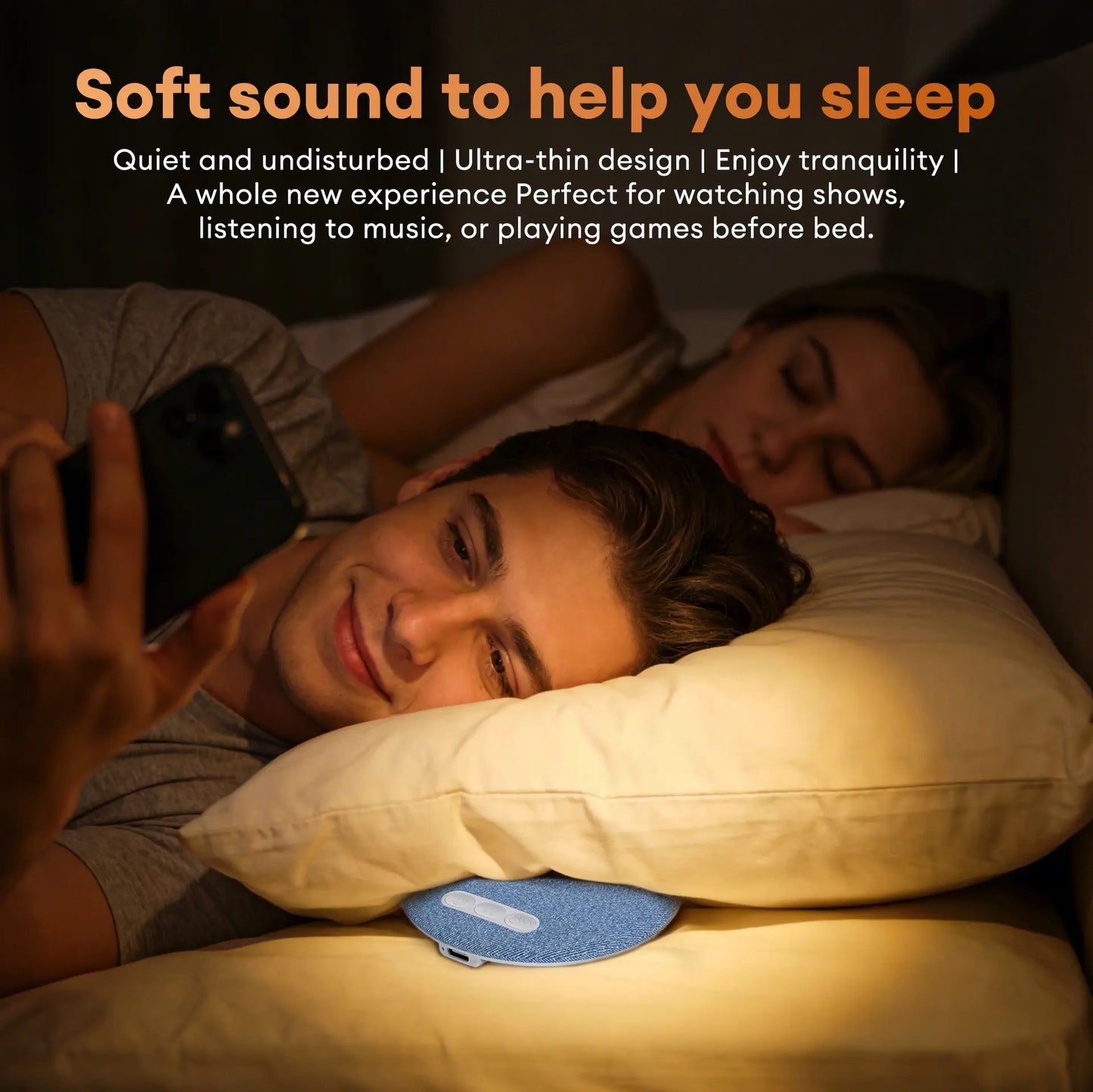 HYUNDAI S1 Ultra-Thin Bluetooth Pillow Speaker with Bluetooth 6.0, 3D White Noise, Soft Immersive Sound Field, Air Conduction Audio Design, Pillow Speaker for Bedtime Music & Audiobooks, Headphone-Free Sleep Sound, Compatible with Android & Ios