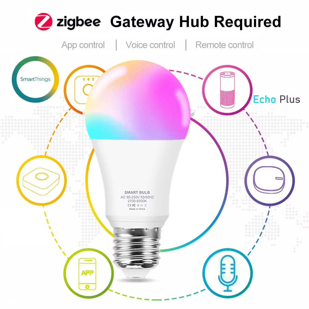 Transform Your Home with the 15W 18W E27 Zigbee Smart LED Bulb - RGB Dimmable, Works Seamlessly with Alexa and Google Home!