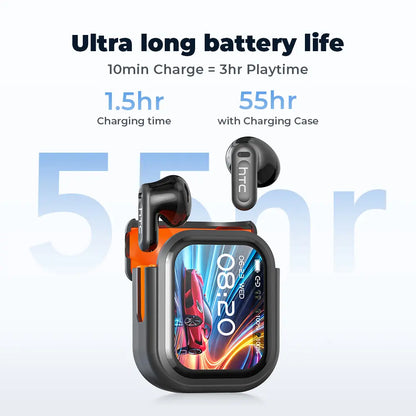 Experience High Fidelity Sound with HTC NE20 Bluetooth 6.0 Earphones - Waterproof, LED Display, and Built-In Microphone for Office, Sports, Study, and Audio Calls