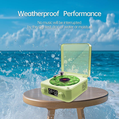 Retro-Style Wireless Waves Vinyl Bluetooth Speaker for Sea White Noise with Bedroom Clock & Ambience Light, a Great Gift Suited for Computer Desktop, Green, THYX-001GRUS