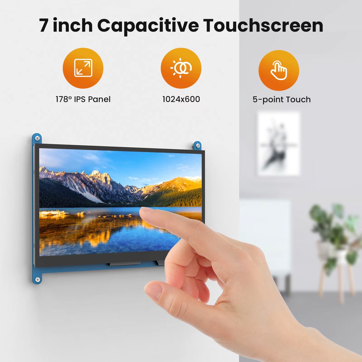7 Inch Capacitive Touchscreen Monitor 5-Points 1024X600 HD IPS Display Support Raspberry Pi 4/3/2/1/B/B+/A+, Win 10/8/7