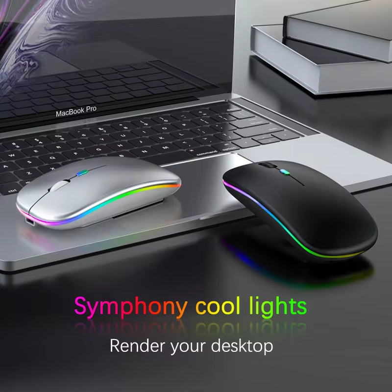 Rechargeable Bluetooth Wireless Mouse with 2.4Ghz USB RGB 1600DPI Mouse for Computer Laptop Tablet PC Macbook Gaming Mouse Gamer