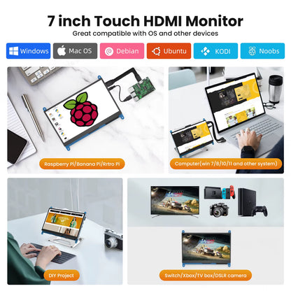 7 Inch Capacitive Touchscreen Monitor 5-Points 1024X600 HD IPS Display Support Raspberry Pi 4/3/2/1/B/B+/A+, Win 10/8/7