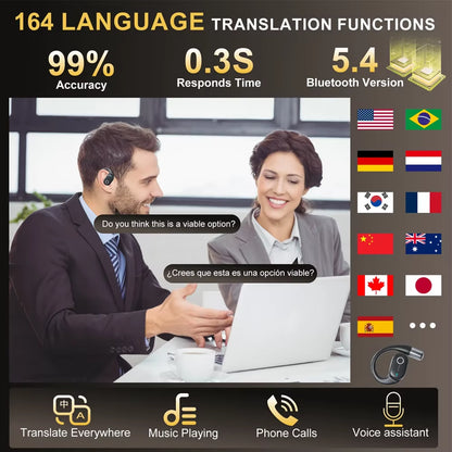 Open Bluetooth Earphones 164 Languages Real Time Translator Headphones Wireless Earbuds for Travel Learning Sports Gaming