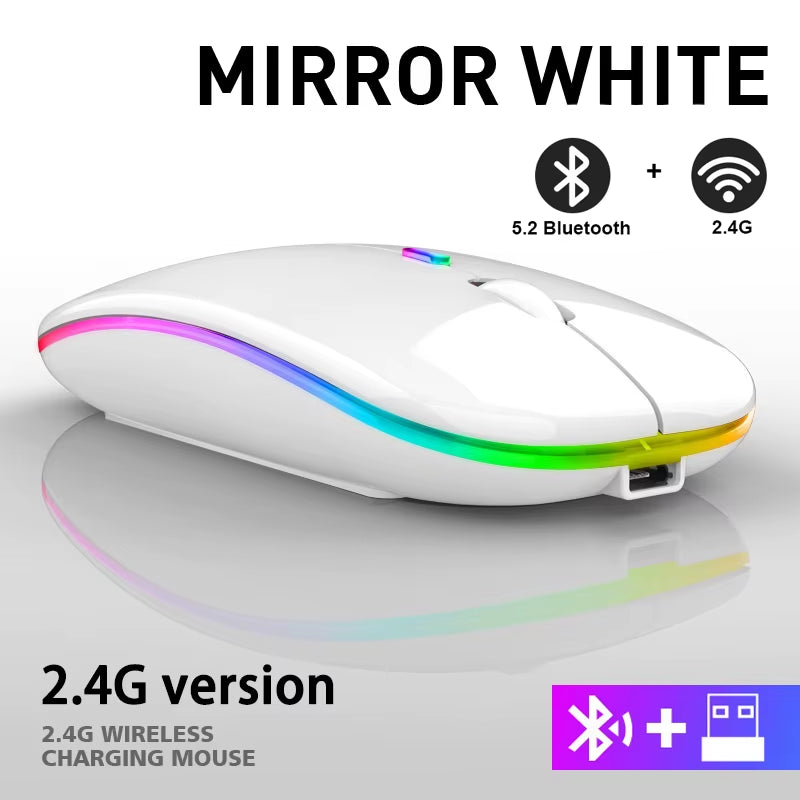 Rechargeable Bluetooth Wireless Mouse with 2.4Ghz USB RGB 1600DPI Mouse for Computer Laptop Tablet PC Macbook Gaming Mouse Gamer