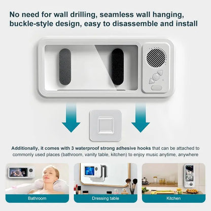 Waterproof Phone Holder Bluetooth Speaker 360°Rotation for Bathroom/Shower